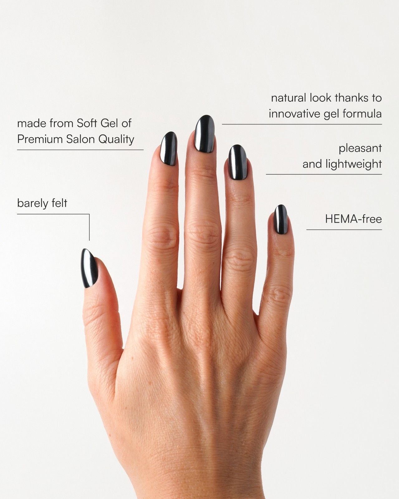 Black Pearl Medium Round Soft Gel Press Ons