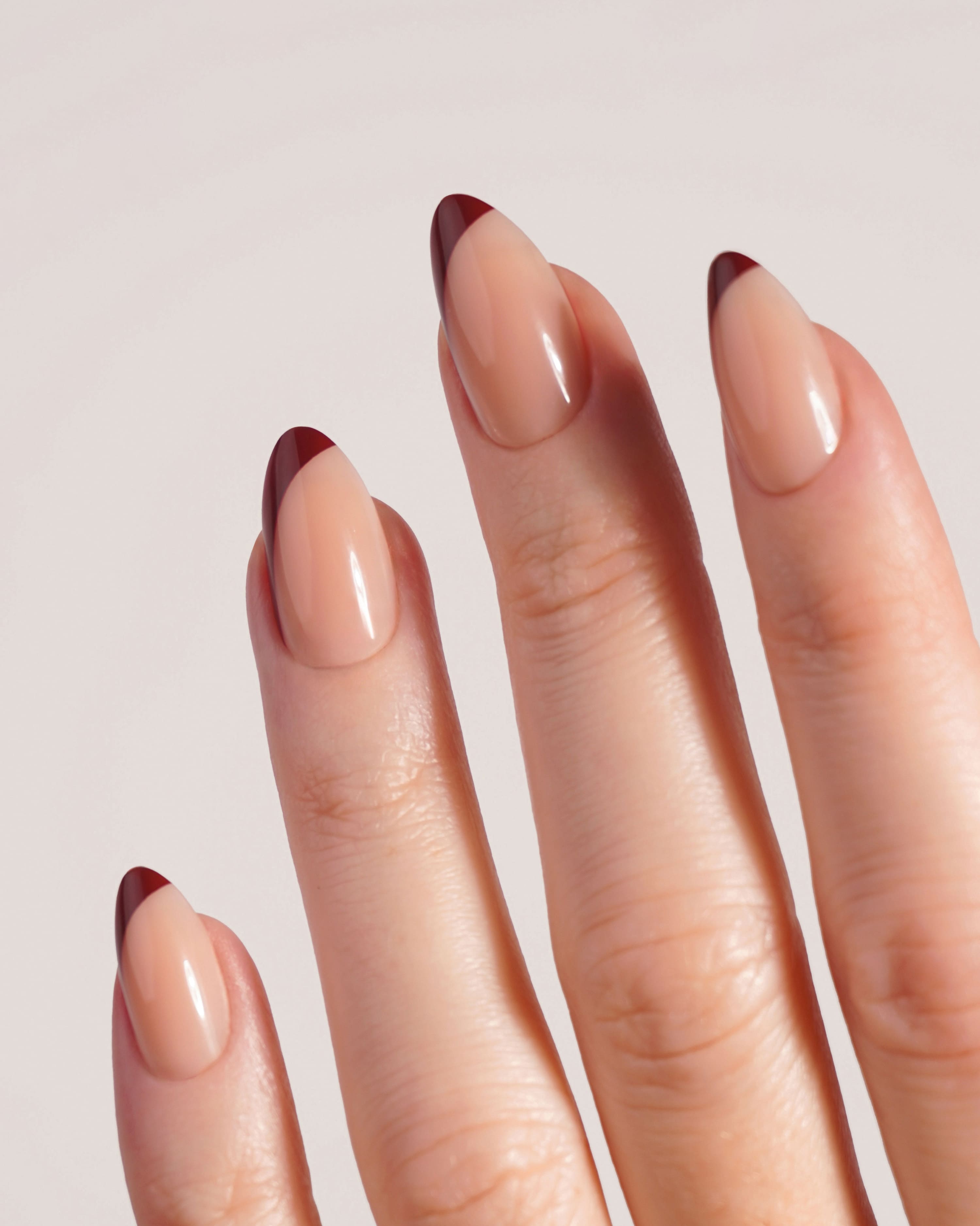 Red Slate French Short Almond Soft Gel Press Ons - Doonails US