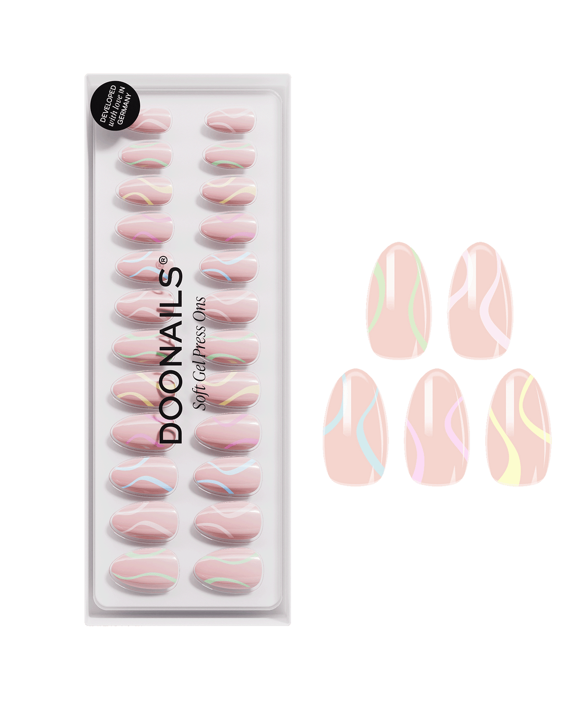 Pastel Swirl Short Almond Soft Gel Press Ons