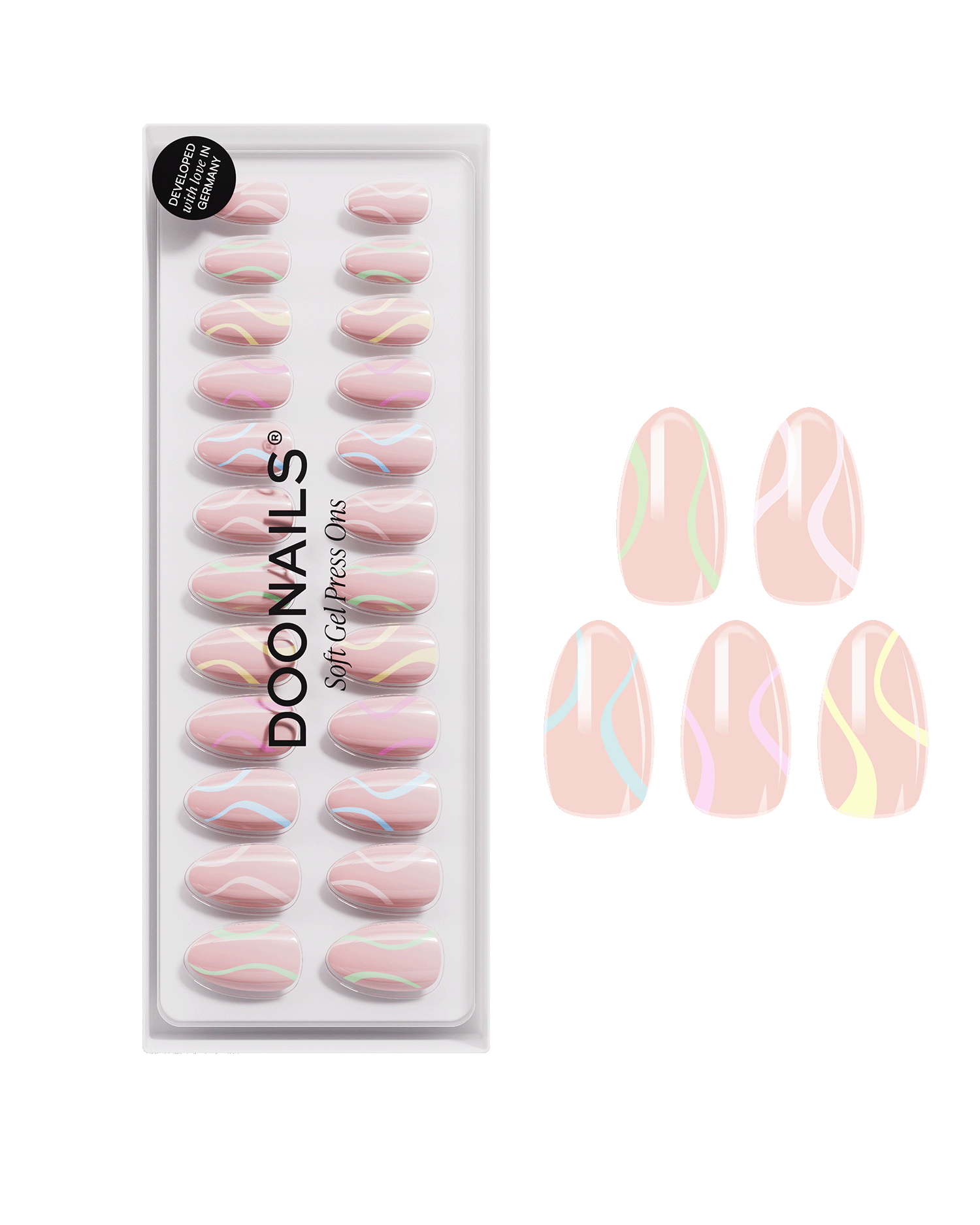 Pastel Swirl Short Almond Soft Gel Press Ons